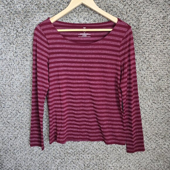 Talbots Top Womens MP‎ Petite Medium Burgundy Striped Scoop Neck Shimmer Stretch - Picture 1 of 7